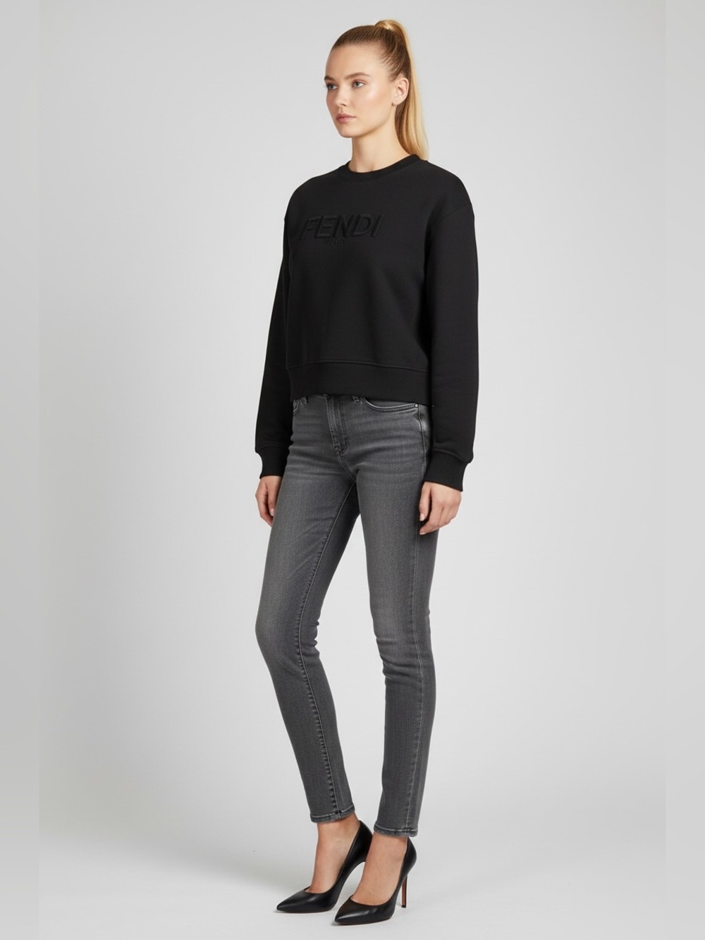 Fendi Black Embossed Logo Sweatshirt